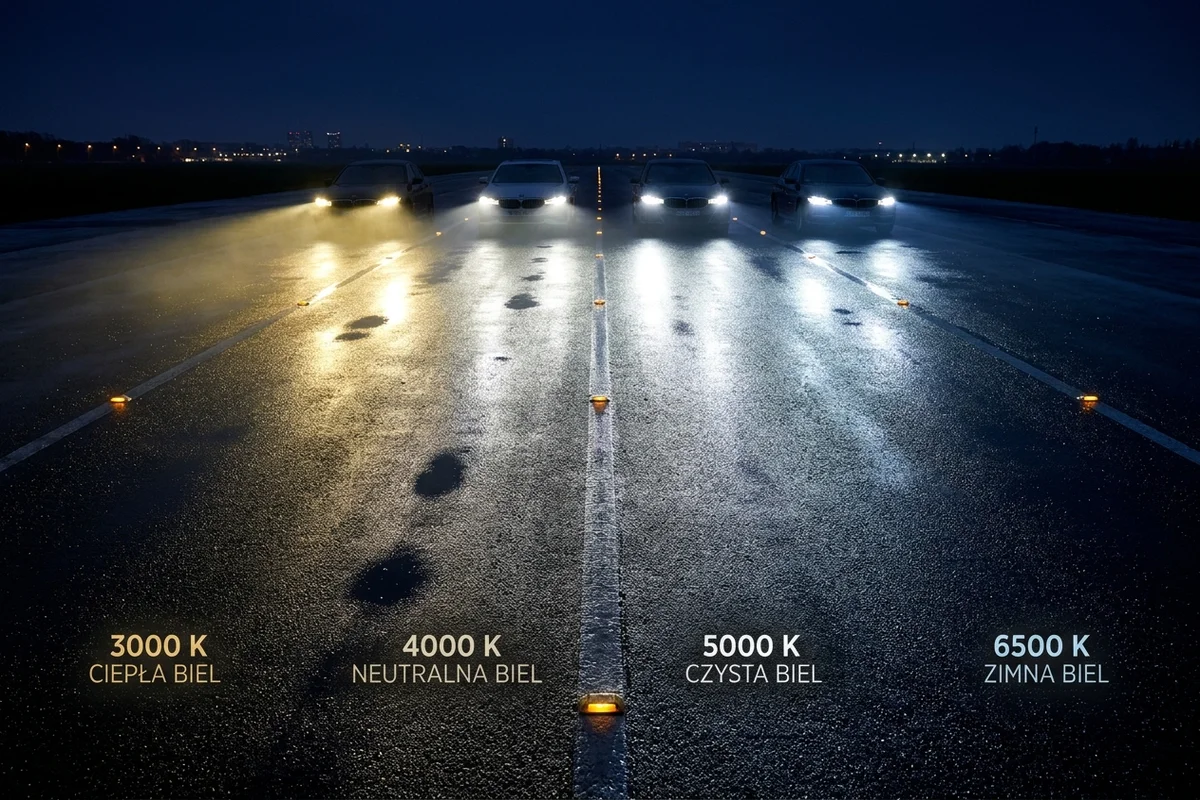 Porównanie światła 3000 K, 4000 K, 5000 K i 6500 K na tej samej nawierzchni