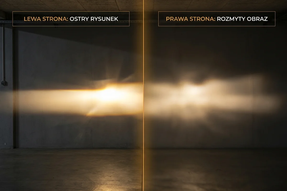 Porównanie wiązek tej samej żarówki H4 uzyskanych w dwóch różnych reflektorach