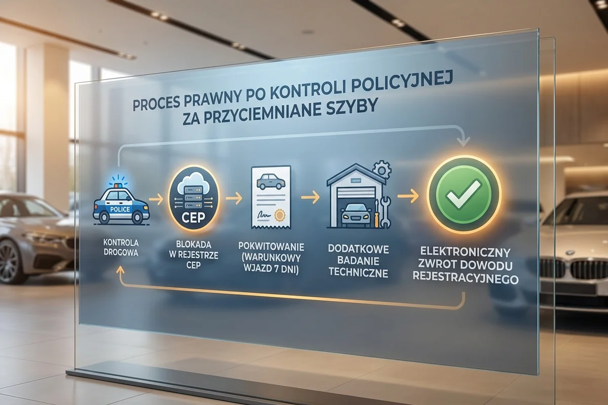 Schemat drogi od kontroli drogowej, przez CEP i badanie dodatkowe, do zwrotu dowodu