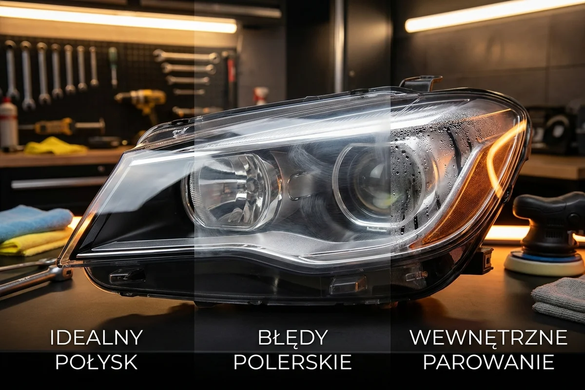Trzy możliwe wyniki naprawy: gładki klosz, smugi po szlifowaniu oraz ponowne parowanie z wnętrza