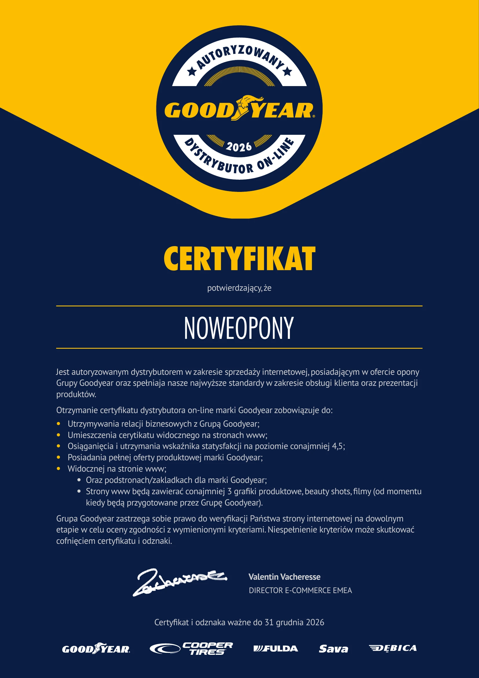 Certyfikat Goodyear