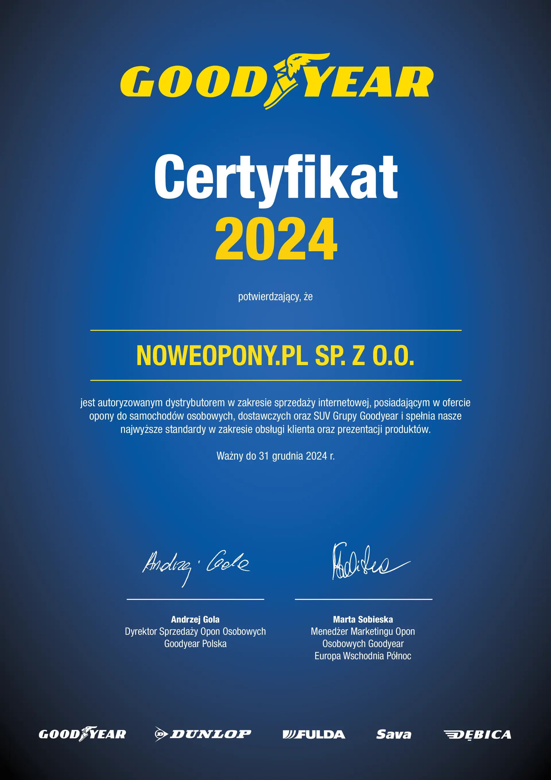 Certyfikat Goodyear