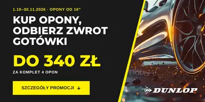 Dunlop 2026 · zwrot gotówki do 340 zł