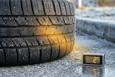 Bieżnik opony letniej na chłodnym i suchym betonie przy temperaturze bliskiej zera.