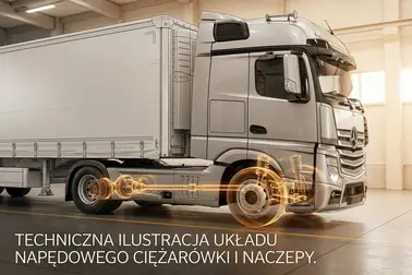 Ciężarówka z zaznaczoną przednią osią kierowaną i osią napędową