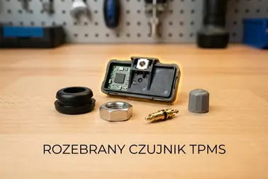 Czujnik TPMS z uszczelką, nakrętką, rdzeniem i kapturkiem zaworu