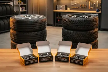 Dwa komplety kół samochodu i czujniki TPMS wymagające zgodności z pojazdem