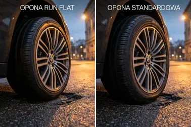 Koło BMW na oponie Run Flat i zwykłej podczas przejazdu przez poprzeczną nierówność