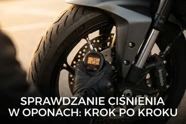 Kontrola boku, bieżnika, wentyla i ciśnienia opony motocyklowej przed jazdą