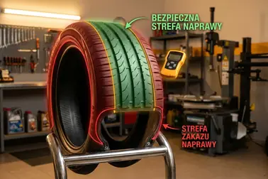 Obszar bieżnika możliwy do naprawy oraz bark i bok opony wyłączone ze standardowej naprawy