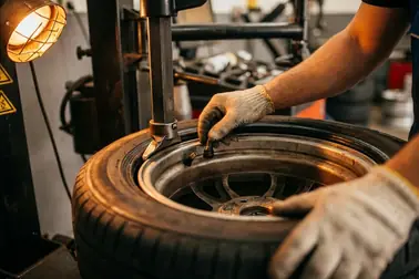 Odciśnięta stopka opony umożliwiająca wymianę gumowego zaworu od strony wnętrza felgi