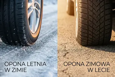 Opona letnia na oszronionej drodze oraz opona zimowa na ciepłym, suchym asfalcie