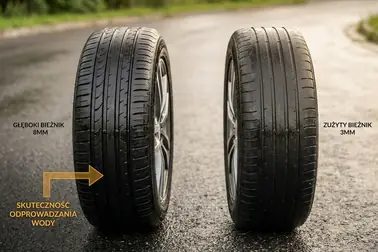Opony letnie z bieżnikiem o różnej głębokości, od wartości bezpiecznej do granicy 1,6 mm