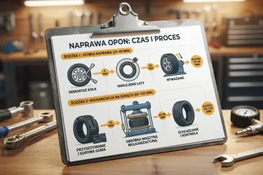 Oś czasu standardowej naprawy opony i bardziej pracochłonnej wulkanizacji na gorąco