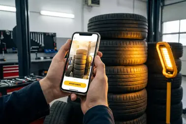 Osoba dokumentuje telefonem liczbę i stan zużytych opon przed zamówieniem odbioru