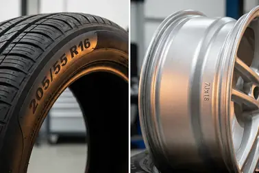 Oznaczenia 205/55 R16 na oponie oraz 7Jx16 na obręczy z odpowiadającą sobie średnicą