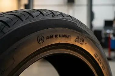 Oznaczenia E4, S2WR2, AO, MO, N0, gwiazdka oraz Made in na ścianie bocznej opony
