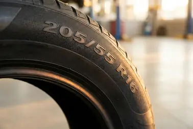 Oznaczenie 205/55 R16 na boku opony używane do doboru łańcuchów
