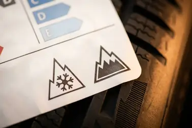Piktogram 3PMSF oraz symbol przyczepności na lodzie z etykiety UE