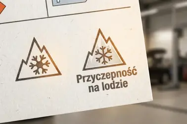 Piktogram góry z płatkiem śniegu oraz piktogram przyczepności opony na lodzie