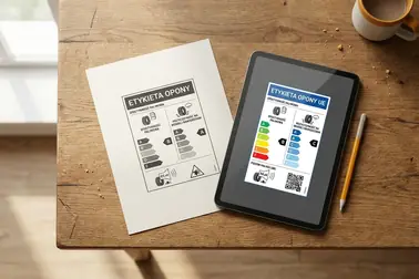 Podgląd kolorowej i monochromatycznej nieoficjalnej etykiety opony w formatach PDF, PNG i SVG