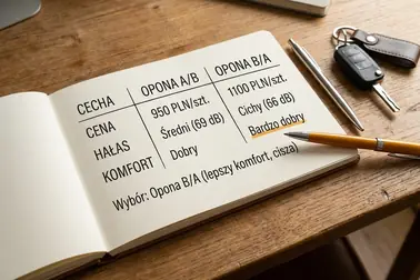 Porównanie dwóch opon 205/55 R16 o klasach A/B i B/A z uwzględnieniem hałasu, ceny i warunków jazdy