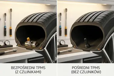 Porównanie koła z bezpośrednim czujnikiem ciśnienia przy zaworze i koła kontrolowanego pośrednio przez układ ABS