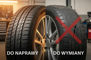 Porównanie naprawialnego przebicia bieżnika z oponą wymagającą wymiany