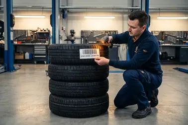 Pracownik oznacza i ewidencjonuje komplet opon przyjmowany do przechowalni