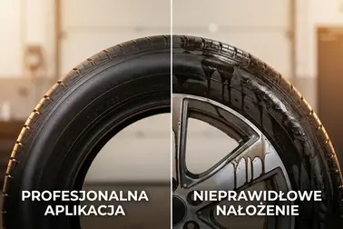 Równa warstwa dressingu oraz smugi i zacieki na bocznej ścianie opony