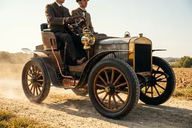 Samochód L’Éclair braci Michelin na oponach pneumatycznych podczas przejazdu w 1895 roku