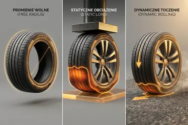Trzy fazy ugięcia - promień swobodny, statyczny oraz wyraźna deformacja robocza