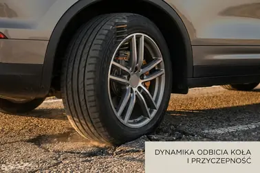 Tylne koło utrzymujące kontakt z nawierzchnią oraz koło podskakujące po nierówności