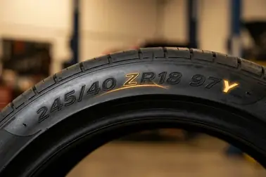 Zapis 245/40 ZR18 97Y z zaznaczonym ZR i końcowym indeksem Y