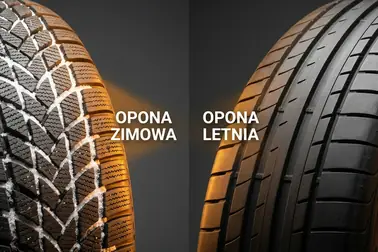 Zestawienie bieżnika opony zimowej z lamelami i bieżnika opony letniej z większymi, sztywniejszymi klockami