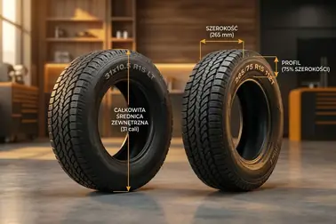 Zestawienie oznaczeń 31×10.5 R15 i 265/75 R15 pokazujące odmienne znaczenie pierwszych dwóch wartości