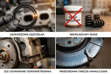 Błędy regeneracji zacisku: uszkodzona uszczelka, zły smar, nisko ustawiony odpowietrznik i przegrzana tarcza