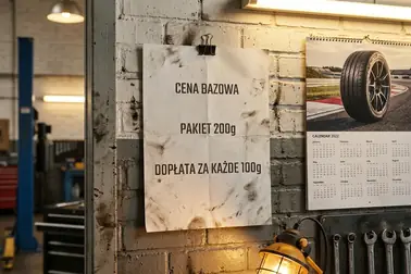 Cennik napełniania klimatyzacji z ceną bazową, limitem czynnika i dopłatą za każde 100 g