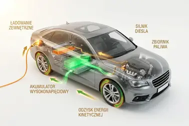 Diesel plug-in hybrid pobierający energię z ładowarki, paliwa i rekuperacji
