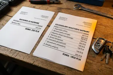 Dwa kosztorysy warsztatowe z wyszczególnionymi częściami, robocizną, płynem i odpowietrzeniem