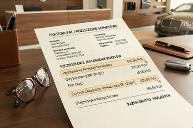 Faktura za usługi serwisu klimatyzacji rozbita na pozycje cennika