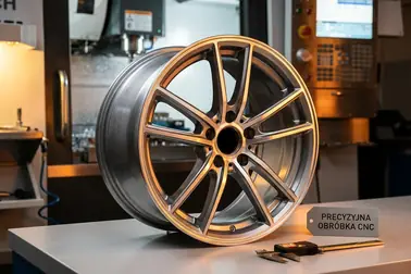 Felga aluminiowa z zaznaczonym frontem, rantem i otworem centrującym poddawanymi różnym operacjom CNC
