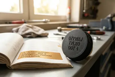 Instrukcja samochodu i korek zbiorniczka z oznaczeniem wymaganej klasy płynu hamulcowego