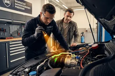 Kierowca rozpoznający objawy wymagające diagnostyki klimatyzacji w niezależnym warsztacie
