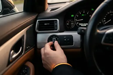 Kierowca sprawdzający tryb AUTO oraz kontrolki oświetlenia na desce rozdzielczej