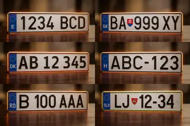 Kody E, SK, DK, H, RO, SLO, HR, EST, LV, LT, FIN, IS i BG obok właściwych części numerów