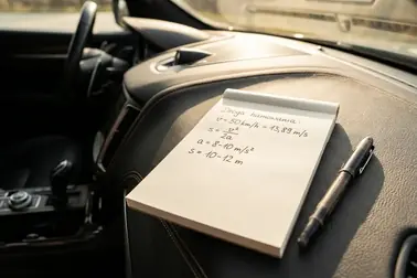 Kolejne etapy obliczenia drogi hamowania z prędkości 50 km/h na suchym asfalcie
