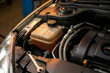 Komora silnika Peugeota 407 z elementami umożliwiającymi rozpoznanie rodzaju wspomagania kierownicy