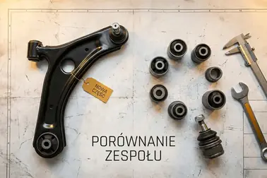 Kompletny wahacz oraz osobne tuleje i sworzeń przygotowane do porównania