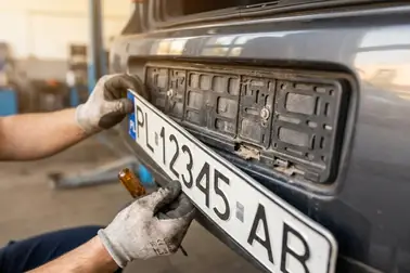 Kontrola ramki, śrub i krawędzi luźnej tablicy rejestracyjnej
